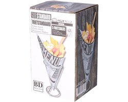 Bellatio Design Frietzakhouder - incl. 5 frietzakjes - 9 x 16 cm - RVS/papier - friteszak houder - patatzakhouder