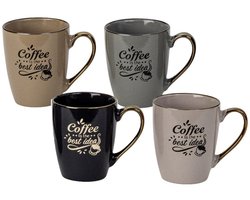 Bellatio design Koffiemokken - set van 4x - Coffee is the best idea - multi kleuren - 360 ml