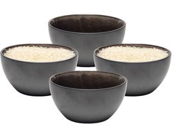 Bellatio Design Kommetje/serveer schaaltje Samos - antraciet/taupe - 4x - ontbijt/hapjes - keramiek - stapelbaar - 12 x 6 cm - Soepkommen