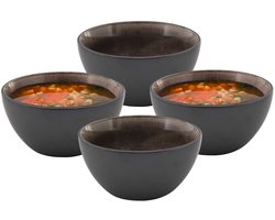 Bellatio Design Kommetje/serveer schaaltje Samos - antraciet/taupe - 6x - ontbijt/hapjes - keramiek - stapelbaar - 13 x 7 cm