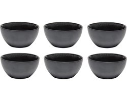 Bellatio Design Kommetje/serveer schaaltje Samos - antraciet/zwart - 1x - ontbijt/hapjes - keramiek - stapelbaar - 12 x 6 cm - Soepkommen