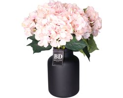 Bellatio Design Kunstbloem Hortensia tak - 5x - roze - 48 cm - losse steel - Kunst zijdebloemen - hydrangea