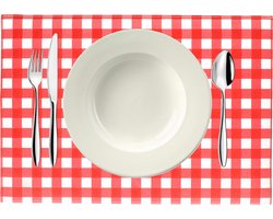 Bellatio design Placemats - 4 stuks - rood/wit geblokt - Oktoberfest - 43 x 28 cm - tafel onderleggers