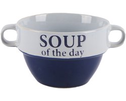 Bellatio Design Soepkommen - 1x - 500 ml - Soup of the day - keramiek - D12 x H8 cm - blauw - Stapelbaar