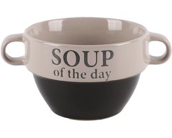 Bellatio Design Soepkommen - 1x - 500 ml - Soup of the day - keramiek - D12 x H8 cm - grijs - Stapelbaar