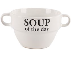 Bellatio Design Soepkommen - 1x - 500 ml - Soup of the day - keramiek - D12 x H8 cm - wit - Stapelbaar
