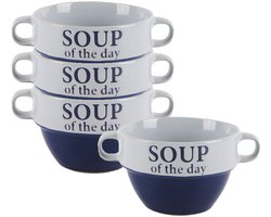 Bellatio Design Soepkommen - 4x - 500 ml - Soup of the day - keramiek - D12 x H8 cm - blauw - Stapelbaar