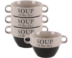 Bellatio Design Soepkommen - 4x - 500 ml - Soup of the day - keramiek - D12 x H8 cm - grijs - Stapelbaar