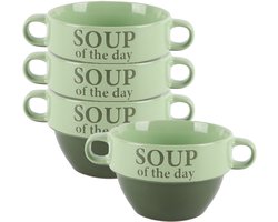 Bellatio Design Soepkommen - 4x - 500 ml - Soup of the day - keramiek - D12 x H8 cm - groen - Stapelbaar
