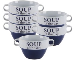 Bellatio Design Soepkommen - 6x - 500 ml - Soup of the day - keramiek - D12 x H8 cm - blauw - Stapelbaar