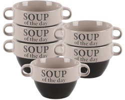Bellatio Design Soepkommen - 6x - 500 ml - Soup of the day - keramiek - D12 x H8 cm - grijs - Stapelbaar
