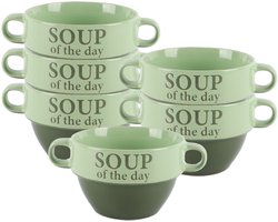 Bellatio Design Soepkommen - 6x - 500 ml - Soup of the day - keramiek - D12 x H8 cm - groen - Stapelbaar