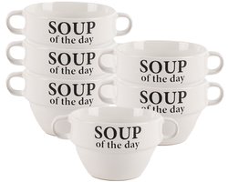 Bellatio Design Soepkommen - 6x - 500 ml - Soup of the day - keramiek - D12 x H8 cm - wit - Stapelbaar