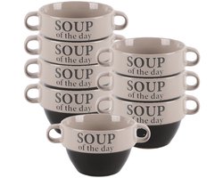 Bellatio Design Soepkommen - 8x - 500 ml - Soup of the day - keramiek - D12 x H8 cm - grijs - Stapelbaar