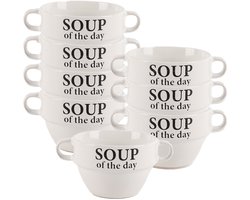 Bellatio Design Soepkommen - 8x - 500 ml - Soup of the day - keramiek - D12 x H8 cm - wit - Stapelbaar