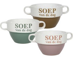 Bellatio Design Soepkommen - Soep van de dag - 6x stuks - multi kleuren - keramiek - D12 x H8 cm - Stapelbaar