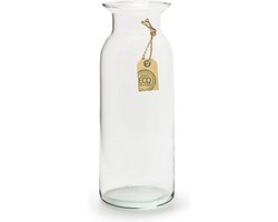 Bellatio design Vaas - transparant - 9x24cm - Gerecycled - Woonaccessoires/woondecoraties - Glazen bloemenvaas - Boeketvaas - Melkbusvaas/melkbusvazen