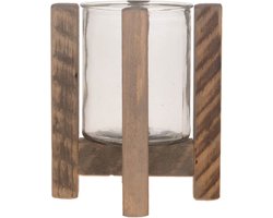 Bellatio design Waxinelichthouders - op standaard - hout - 21 cm - Kaarsenhouders/lantaarns - Sfeer lichtjes