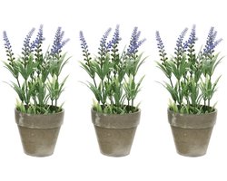 Bellatio flowers & plants Lavendel kunstplant - 4x - 25 cm - betonlook pot