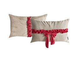 BELLE - Sierkussen set van 2 - Taupe/Rood - Fluweel