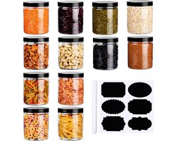 Belle Vous 12 Pak Doorzichtig Plastic Opslag Potten met Deksel, Labels & Pen - 500 ml Herbruikbare Luchtdichte Containers - Navulbare Potten voor Keuken Droog Voedsel Opslag, Specerijen en Pinda's