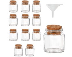 Belle Vous 12 Pak Glazen Geschenkflessen met Kurken Doppen - 45-50 ml - Mini Mason Luchtdichte Opslag Flesjes & Trechter voor Bruiloftsgeschenken, Feesten, Keuken Specerijen en Jams