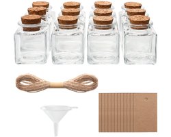 Belle Vous 12 Pak Glazen Hobby Flessen met Kurken Doppen, Koord & Labels - 50 ml Miniatuurflesjes, Glazen Potjes voor Huwelijk/ Feestgeschenken, Wensflesjes & Decoratieve DIY Kunst
