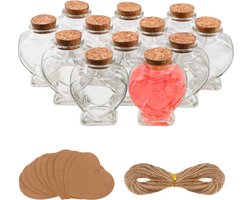Belle Vous 12-Pak Hartvormige Glazen Flessen - 150 ml Doorzichtig Glazen Potten met Kurken Doppen, Hart Labels en Koord - Geschenkflesjes voor Huwelijksfeest, DIY Decoratie & Wensberichten
