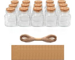 Belle Vous 15 Pak Glazen Geschenk Potjes Set met Kurken Doppen, Labels en Touw - 100 ml - Miniatuur Potjes - Glazen Flessen voor Huwelijk of Feesten, Wensflesjes & Decoratieve DIY Kunsten/ Hobbies