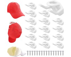 Belle Vous 16 haakjes zelfklevend voor petten - Alternatief voor petten rek en hoeden standaard - Zonder boren - Pet houder voor aan de muur - Wit