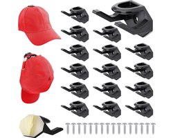 Belle Vous 16 haakjes zelfklevend voor petten - Alternatief voor petten rek en hoeden standaard - Zonder boren - Pet houder voor aan de muur - Zwart