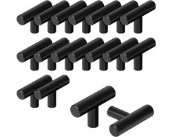 Belle Vous 20 Pak Keuken Kast Handvatten - 50 mm T Balk Knoppen - Zwart Roestvrij Stalen Knoppen - Hardware voor Lades, Kasten, Deuren, Meubels, Slaapkamer, Kledingkasten