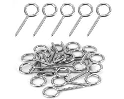 Belle Vous 20 Pak Roestvrij Stalen Ooghaak Schroeven - Zware Kwaliteit M4 Schroeven 5,3 cm - Metalen Zelftappende Ring Ooghaken voor Hangmatten, Yoga Banden, Schommelstoelen - Binnen/ Buitengebruik