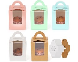 Belle Vous 25 Pak Geassorteerde Papieren Kaart Cupcake Doosjes - 9 x 9 x 15,5 cm - Enkele Recyclebare Muffin Doosjes met PVC Venster voor Bruiloft & Verjaardag Feest