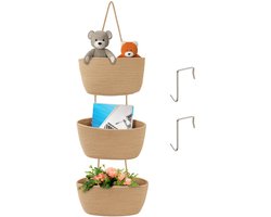 Belle Vous 3-Laags Hangende Muur Opslag Manden Set - Over de Deur/ Muur-gemonteerde Bruine Katoen Touw Geweven Organisers - Decoratieve Opslag Manden voor Badkamer, Slaapkamer, Babykamer of Woonkamer