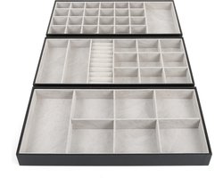 Belle Vous 3 Pak Zwarte Faux Lederen Stapelbare Sieraden Organizer Opslag Rekken - 18 x 36 x 3,6 cm - Kastlade Display Dozen voor Ringen, Armbanden & Oorbellen