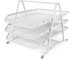 Belle Vous 3 Witte Laags Brieven Organiser Tray - Metalen A4 Bureau Folder Rek Houder Document Papieropslag Plank voor Kantoor/ Tafel, Huis, Studeerkamer of School