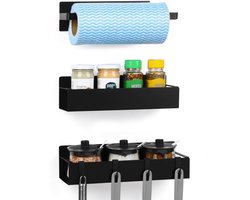 Belle Vous 3x magnetisch koelkast rek - Magnetische koelkast planken - Magnetisch kruidenrek - Keukenrek voor kruiden specerijen of sauzen - Zwart