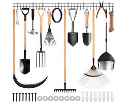 Belle Vous 4 Stuks Tuin Organizer Rek - 40,5 cm - Zware Kwaliteit Muur Gemonteerde Gereedschap Houder voor Tuin Gereedschap, Schoppen, Harken, Bezem/ Dweil, Slang & Touw - Garage/ Schuur Haak Opslag