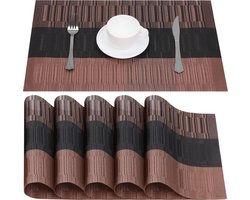 Belle Vous 6 Pack of Copper & Black Placemats - PVC Non-Slip, Tear-Resistant & Washable Place Mats - Easy To Clean, Heat Resistant & Waterproof Table Mats for Kitchen, Dining Table, Restaurant & Hotel