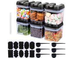 Belle Vous 6 Stuks Voorraadpotten - Met Lepel, Label & Stift - 500 ml Doorzichtige Plastic Kruidenpotjes - Luchtdicht - Voor Kruiden, Zout en Meer