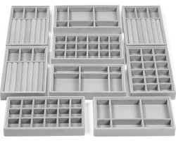Belle Vous 9 Pak Grijs Velours Stapelbare Sieraden Organizer Opslag Rekken - 12,3 x 21 cm - Kastlade Display Dozen voor Ringen, Armbanden & Oorbellen