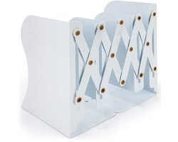 Belle Vous Aanpasbare Wit Metalen Zware Kwaliteit Boekensteunen - Uitrekbaar tot op 41 cm, Anti-slip Boekenstandaard Set voor Boeken, Cd’s Planken, Kantoor, Bibliotheek, Huis en School