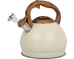 Belle Vous Beige Texture Whistling Tea Kettle - 3L Tea Pot for Stovetop/Induction Hob - Stainless Steel Hot Water Camping Kettle Teapot for Tea/Coffee