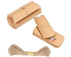 Belle Vous Bruin Papieren Kussen Geschenkdoosjes met Koord (100 Pak) – Vintage Hobby Stijl Snoep Geschenkdoosjes Voor Huwelijk, Verjaardagen, Kerstmis, Babyshower en Geschenken