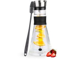 Belle Vous glazen schenkkan met deksel en fruit infuser -1,4 L waterkan met rvs deksel en reinigingsborstel - Water karaf - Sap kan met fruitspies