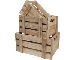 Belle Vous Houten Opslag Kratten met Handvatten (Set van 3) – Rustiek Small, Medium & Large Maten Decoratieve Houten Krat – Natuurlijk Onbewerkt Huis Mand Display Doos
