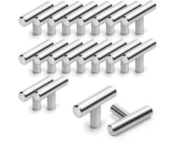 Belle Vous Keuken Kast Handvatten (20 Pak) – Geborstelde Nikkel T-knop Trek Handvatten – Zilveren Roestvrij Stalen Knoppen voor Lades, Kasten, Deuren, Meubels, Badkamer, Slaapkamer, Kasten & Banken
