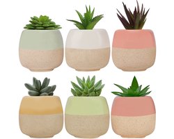 Belle Vous Mini-Keramische Planten Potten (6 Pak) – L6 x H5,5 cm – Bloem Potten Set met Gaten – Huis, Kantoor, Binnen, Buiten & Tuin Decorpotten voor Vetplanten & Cacti