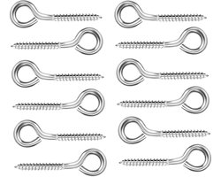 Belle Vous Roestvrij Stalen Oog Schroef Haken (12 Pak) – Zware Kwaliteit M6 Schroeven 8 cm – Metalen Zelf Tappende Ring Oog Haken Voor Hangmatten, Yoga, Schommelstoelen – Binnen/ Buiten Gebruik